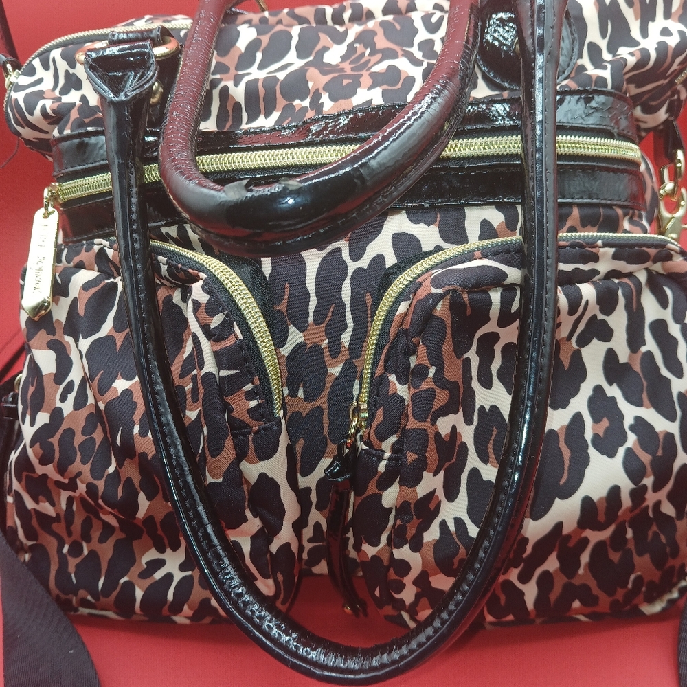 Betsey Johnson Black and Brown Leopard Print Backpack